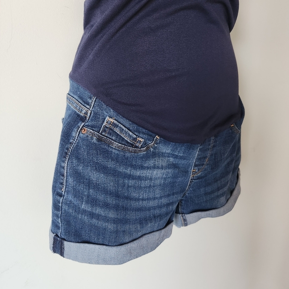 Signature by Levi Strauss Dark Blue High Waist Women's Maternity Denim Shorts - Picture 2 of 6